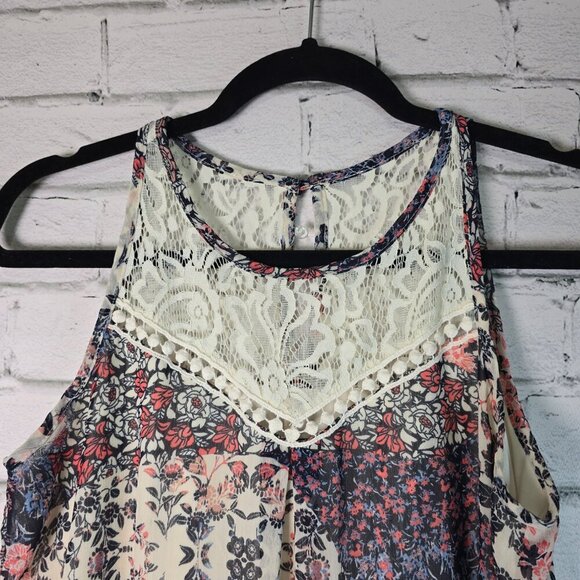 A. BYER SLEEVELESS DRESS LACE NECKLINE ABSTRACT PRINT WOMENS SIZE L - Picture 3 of 5